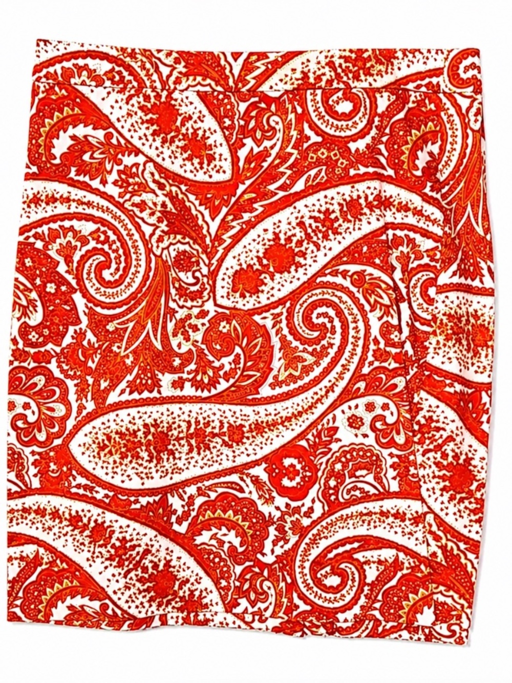 J. Crew Orange White Paisley Print Pencil Skirt Size 8